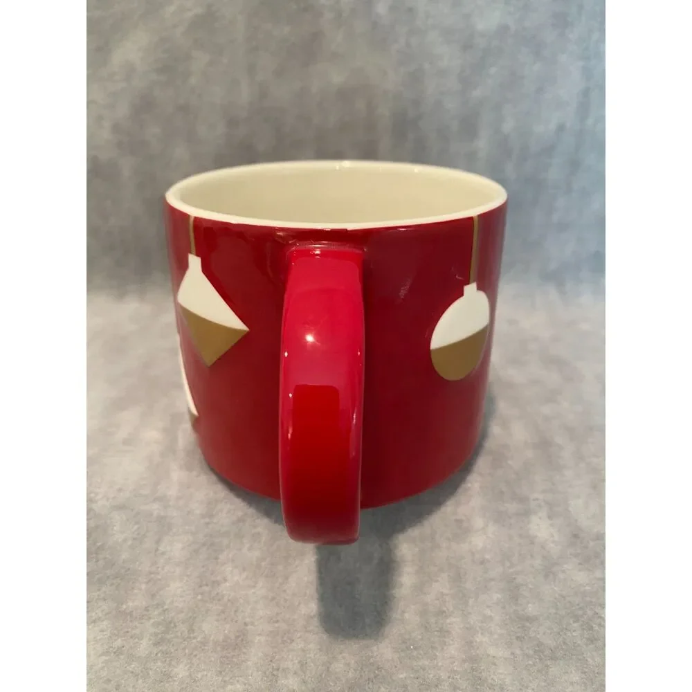 2012 Starbucks Coffee Mug‎ Cup Christmas Red with Gold and White Ornaments